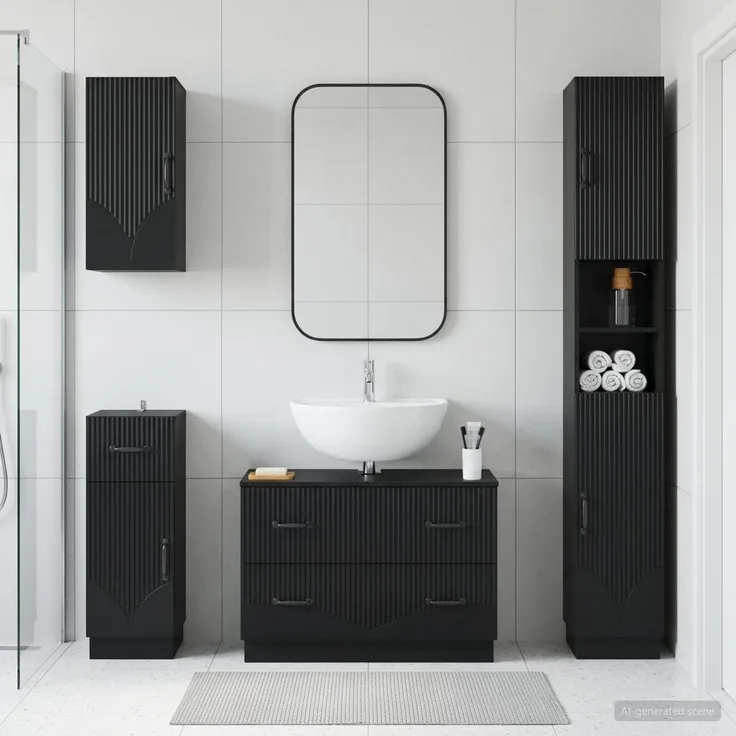 vidaXL 4-teiliges Badezimmer-Schrank-Set HOORN Schwarz Holzwerkstoff 3417955