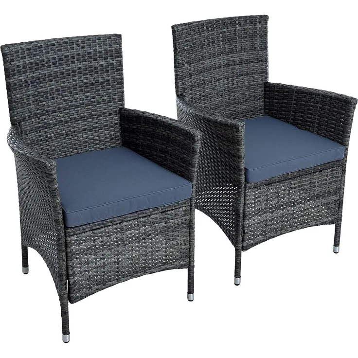 Rattan Gartensessel Polyrattan Stuhl Gartenstuhl 2er Set Sessel Anthrazit-Grau