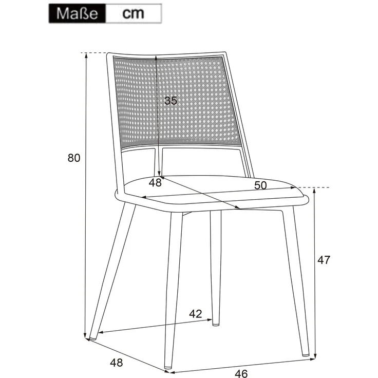 Esszimmerstuhl-Set 80cm×46cm×48cm in Schwarz mit Rattan-Rückenlehne und PU-Sitz – Bild 3