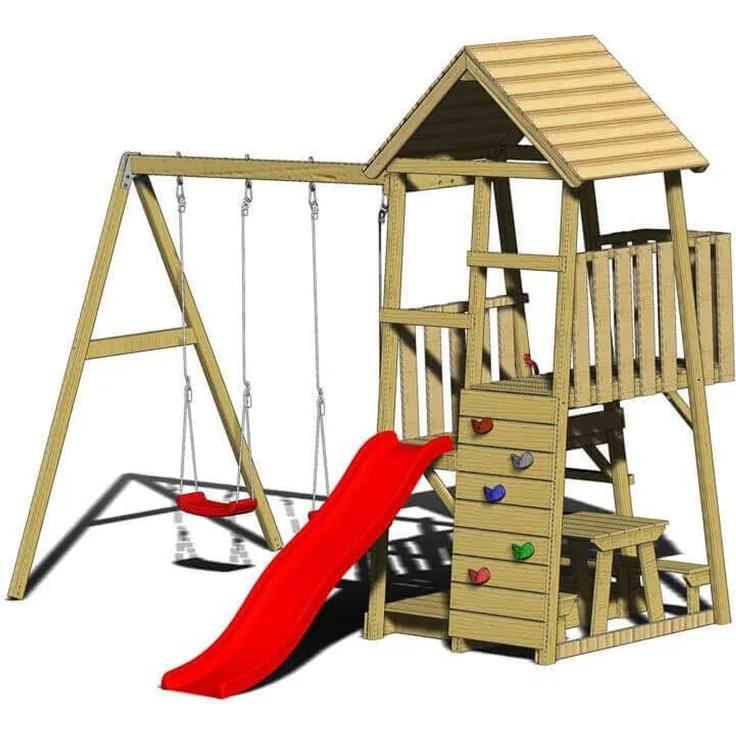 Wendi Toys Holz Spielturm Flamingo | mit Rutsche,