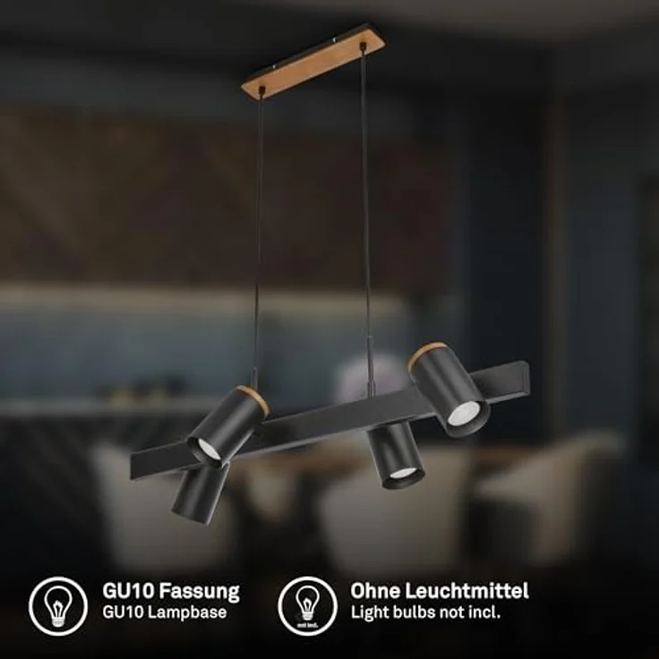 Briloner Hängeleuchte Duta, 120 cm, 4-flammig, schwarz matt, dreh- und schwenkbare Leuchtenköpfe – Bild 2