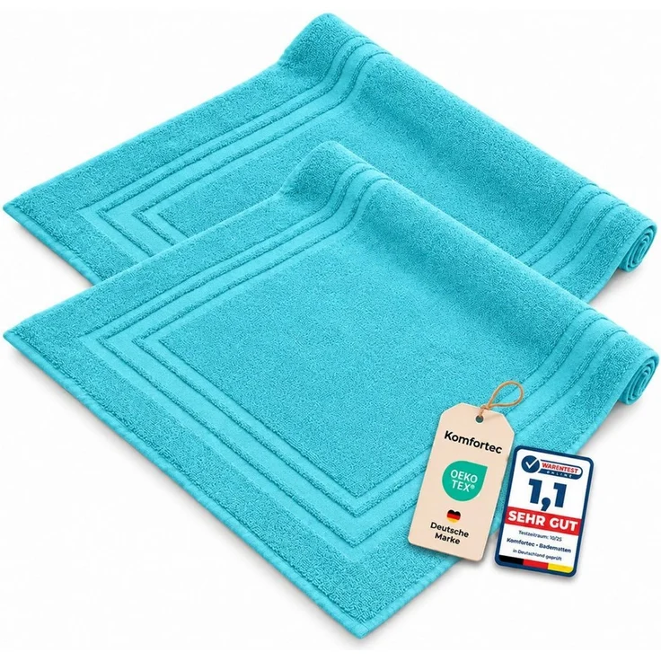 Komfortec Badematte 2er Badetuch Set aus 100% Baumwolle 50x70 cm Extra Weich & Saugstark, Rechteckig, 600 g/m² – Bild 1