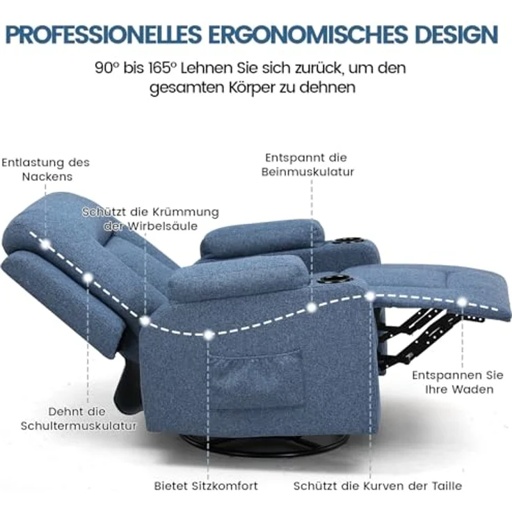 COMHOMA Relaxsessel Relaxsessel TV-Sessel aus Stoff mit Liegefunktion Fernsehsessel, 360° Drehung, wippbar mit Relaxfunktion – Bild 5