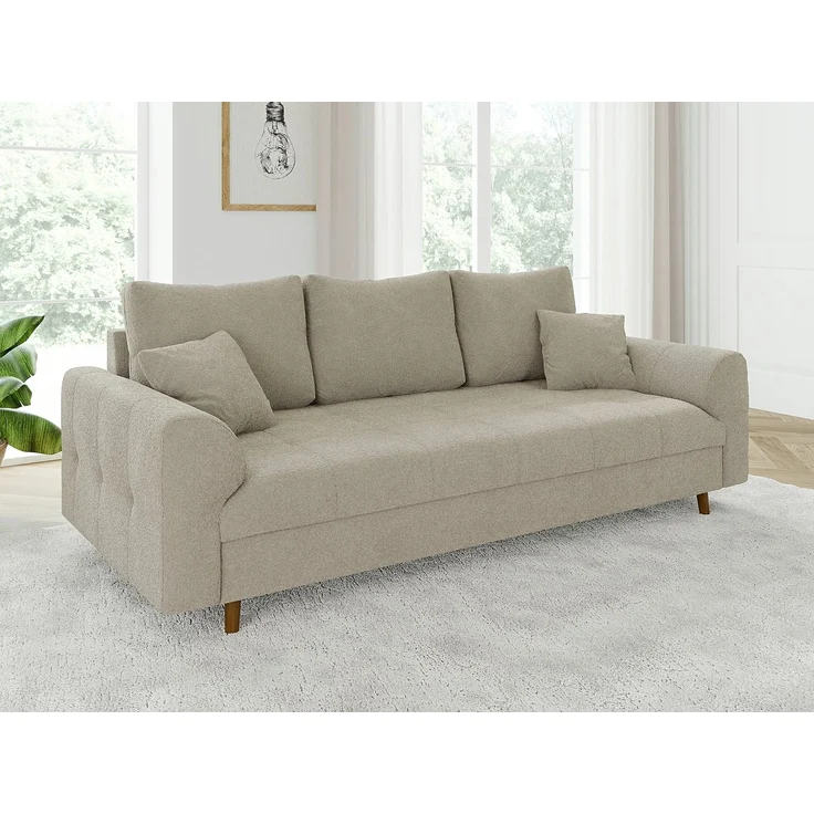 S-Style Möbel 3-Sitzer Sofa Leif mit Holzfüßen im skandinavischen Stil aus Boucle-Stoff, mit Wellenfederung – Bild 1