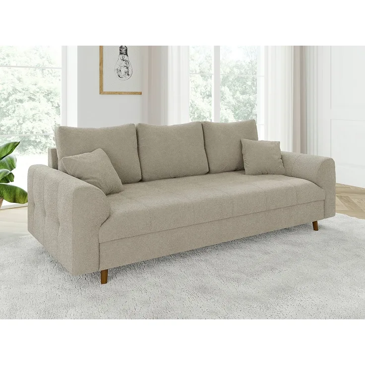 S-Style Möbel 3-Sitzer Sofa Leif mit Holzfüßen im skandinavischen Stil aus Boucle-Stoff, mit Wellenfederung