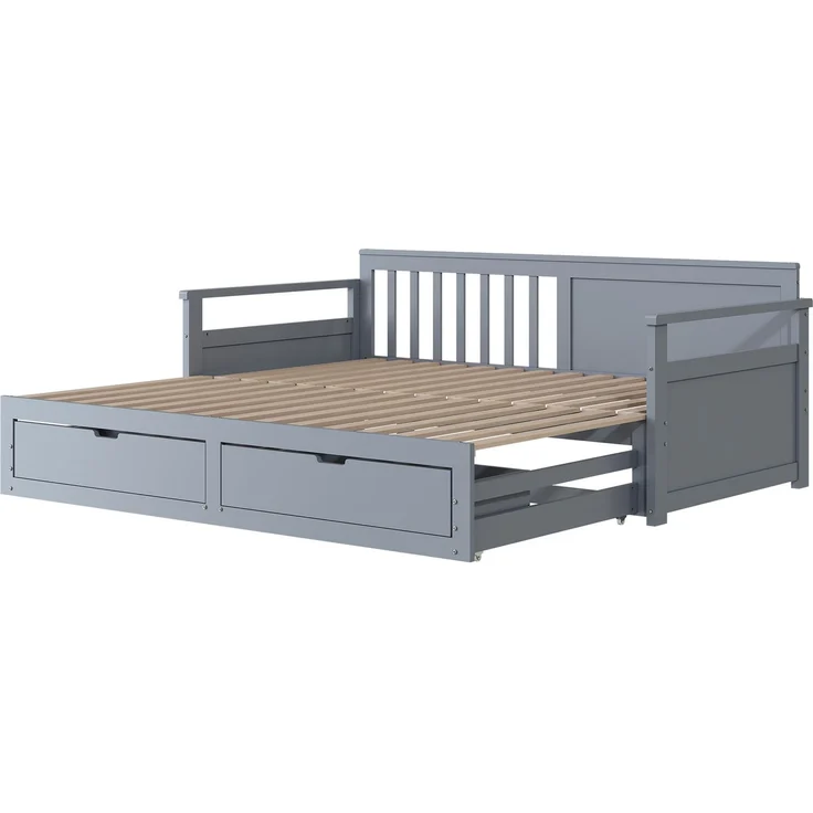 Novelux Multifunktionales Tagesbett 90x190 ausziehbar auf Doppelbett 180x190 mit Schubladen – Massivholz Kiefer Grau, Platzsparendes Gästebett & Kinderbett – Bild 7