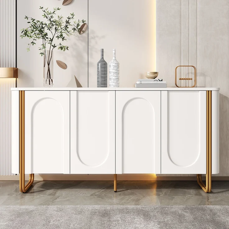 Sideboard 160 x 35 x 80,5 cm aus MDF mit Bogenrelief und Push-to-Open-Türen – Bild 4
