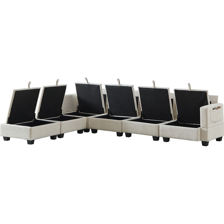 EINHOM Modulares Chenille-Sofa, Ecksofas für das Wohnzimmer U-förmiges Ecksofa mit Stauraum-Ottomane, 6-Sitzer-Ecksofas mit Chaiselongue – Bild 7