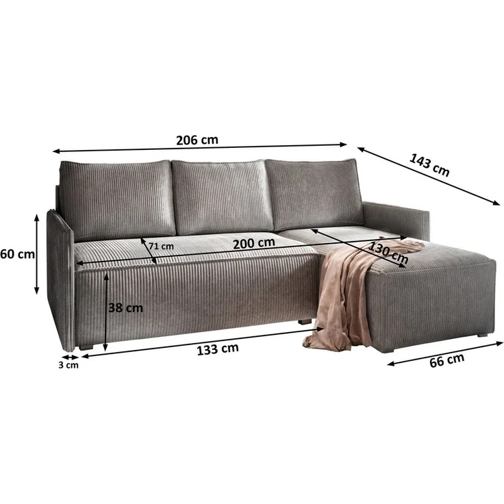 Masseno Ecksofa PERUSI mit Schlaffunktion L-Form, Sofa mit Bettkasten – Bild 2