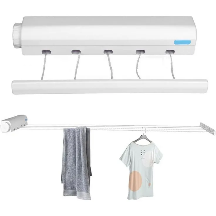 MOPUEA Wäscheständer Einziehbare Wäscheleine Wäscheständer 8 kg Tragfähigkeit, Platzsparend, 8kg Traglast, ausziehbar, einfache Wandmontage