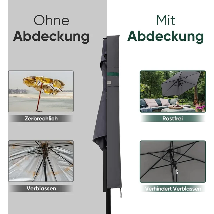 Sekey Sonnenschirm-Schutzhülle Amepschirm Schutzhülle für Sonnenschirm mit Reißverschluss und Stab, für Ø 180 cm / Ø 200 cm / 200 x 150 cm / 200 x 125 cm Gartenschirm – Bild 5
