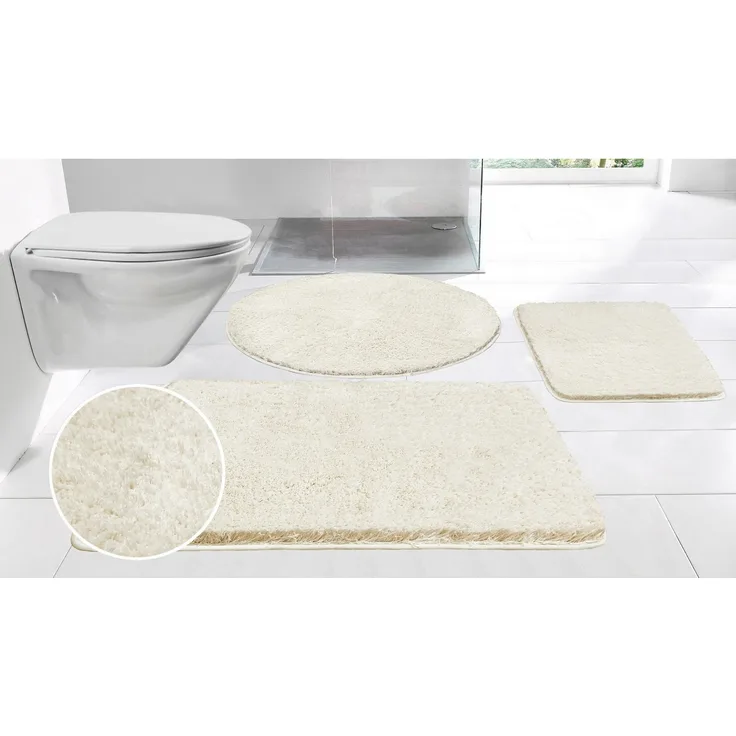 Möve Badematte Superwuschel, Badvorleger, Badezimmer Teppich, Höhe 40 mm, rutschhemmend beschichtet, fußbodenheizungsgeeignet, schnell trocknend, strapazierfähig, Polyester, rund, Mikrofaser-Badematte, Badteppich, rechteckig, rund & als 3-tlg. Set
