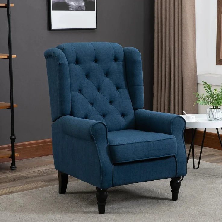 EINHOM Ohrensessel Sessel mit Tufting, hoher Rückenlehne, Gepolstert Loungesessel mit abgerundeten Armlehnen, Holzbeine, für Schlafzimmer, Wohnzimmer, bis 160 kg, Blau – Bild 3