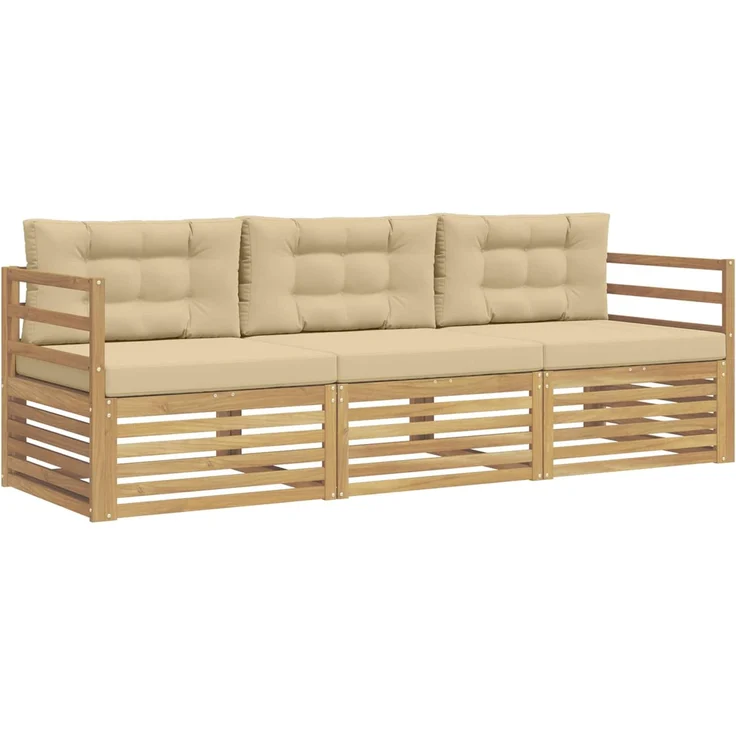 vidaXL Outdoor-Sofagarnitur mit Kissen 3 pcs Weiß und Beige Polyester 3389948 – Bild 2