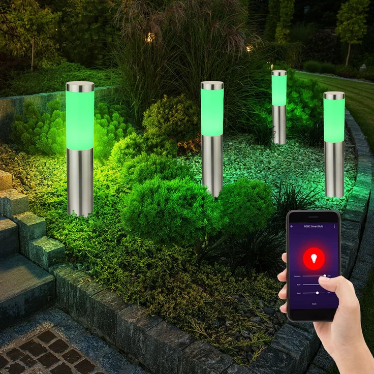 4er Set RGB LED Stehleuchten, Edelstahl, App- und Sprachsteuerung, BOSTON – Bild 2