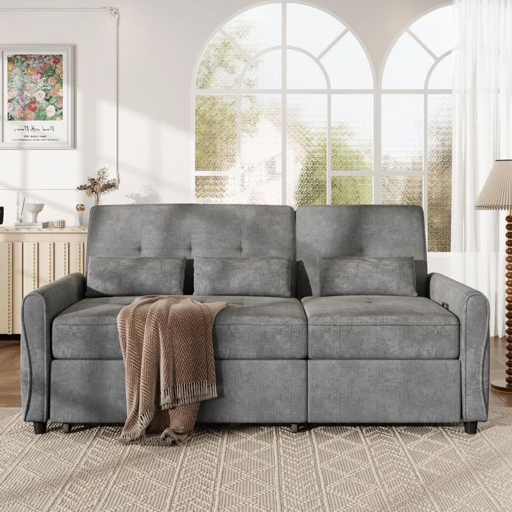 EINHOM 3-Sitzer Schlafsofa Ausziehbar – 3-in-1 Sofabett aus Chenille-Stoff, ausziehbare Liegefläche, 3-fach verstellbare Rückenlehne (90°, 145°, 180°) & Schlaffunktion – Bild 5