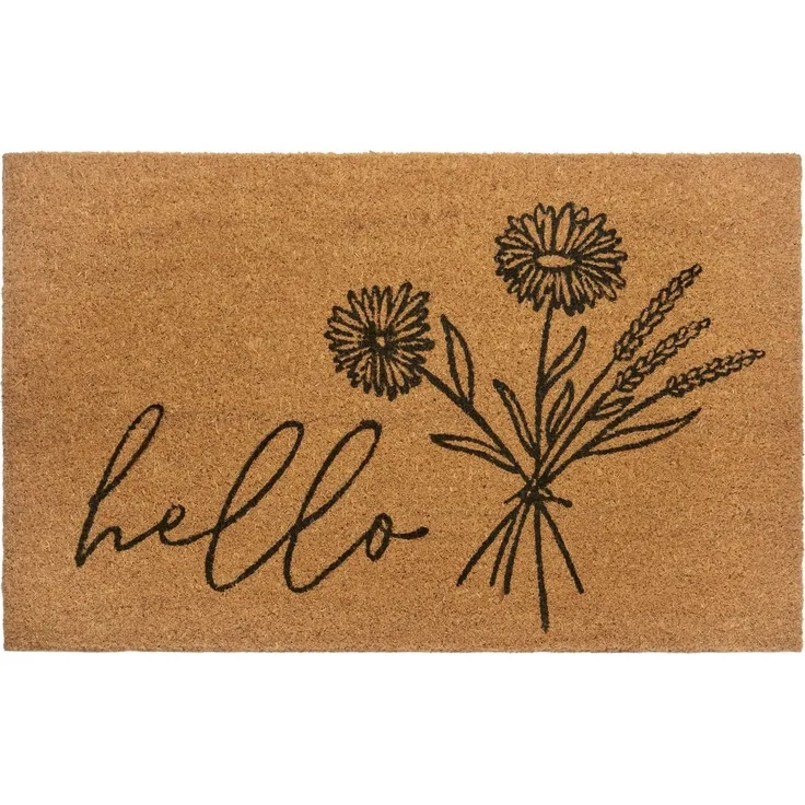 HANSE Home Fußmatte Hello & Flowers, Türmatte, rechteckig, Höhe: 15 mm, Kokos, Schmutzfangmatte, Outdoor, Rutschfest, Innen, Kokosmatte, Flur