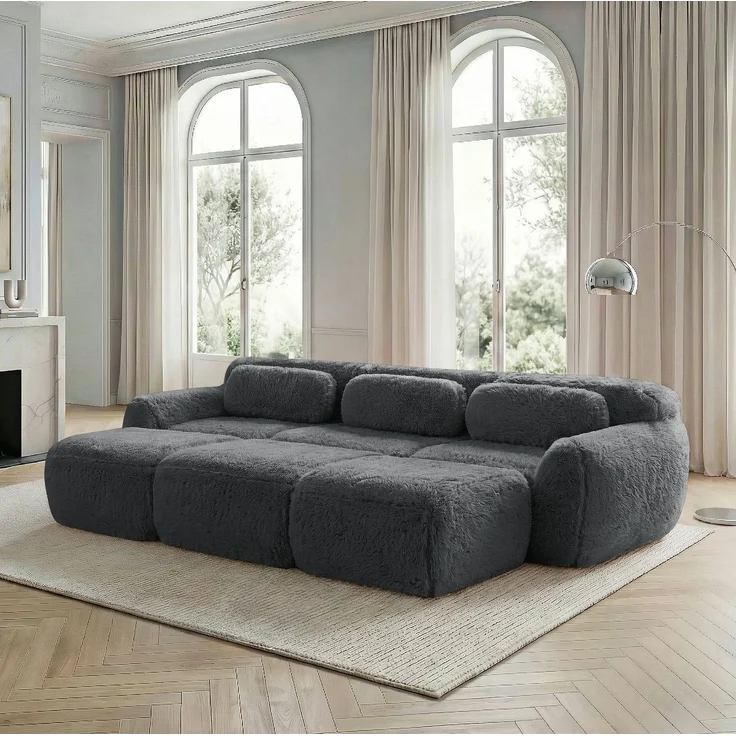 DESVIAE Sofa modular und rahmenlos aus Plüsch, Grau, 291 x 179 x 73 cm – Bild 3