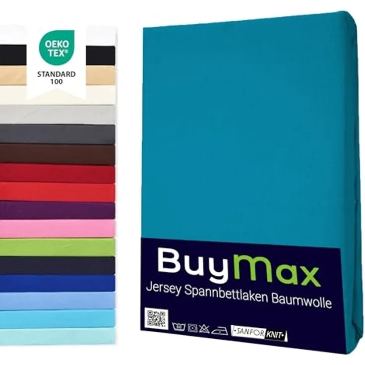 Buymax Topper Spannbettlaken 140x200 cm Spannbetttuch 100% Baumwolle Jersey für Matratzentopper bis 12 cm Matratzenhöhe Bettlaken für Boxspringbett Topper, Petrol