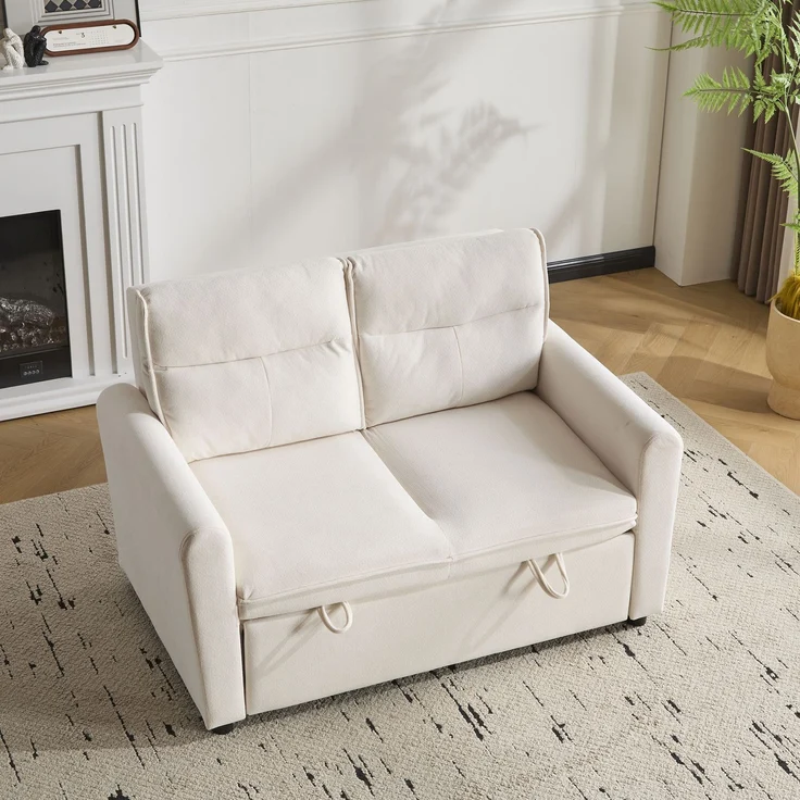 Schlafsofa aus Kettenwirk-Velours mit 5-fach verstellbarer Rückenlehne, ausziehbarem Bettfunktion & Klappsofa,Beige – Bild 2