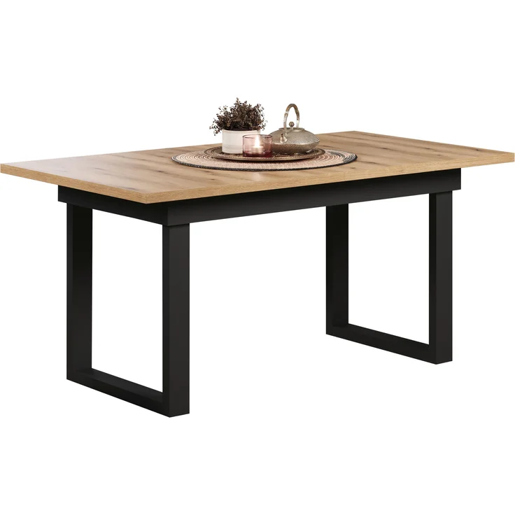 trendteam smart living - Universal - Esstisch - Schwarz/Evoke Eiche - ausziehbarer Esszimmertisch mit Metallfüßen - (BxHxT) 160-200 x 76 x 80 cm - Tisch geeignet für Küche, ESS- oder Wohnzimmer – Bild 6