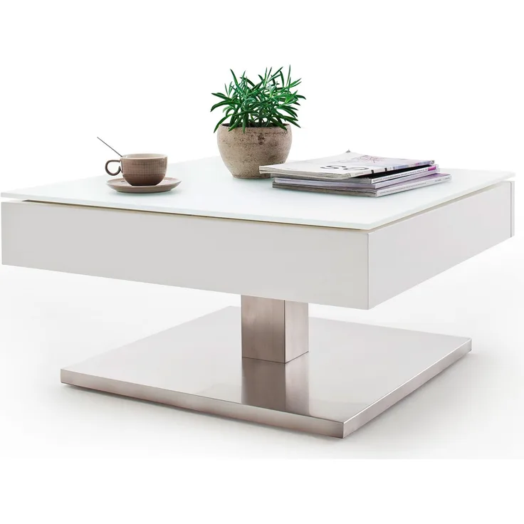 'Mariko' Couchtisch, Glas / MDF weiß, 38 x 75 x 75 cm