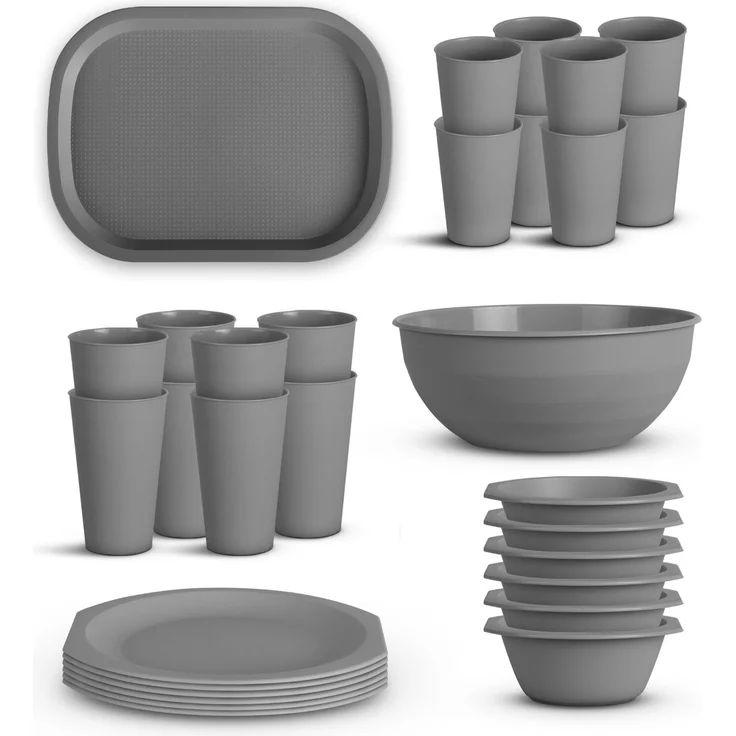 Geschirr Set BPA Frei Grau 30-teilig 6 Personen – Bild 1