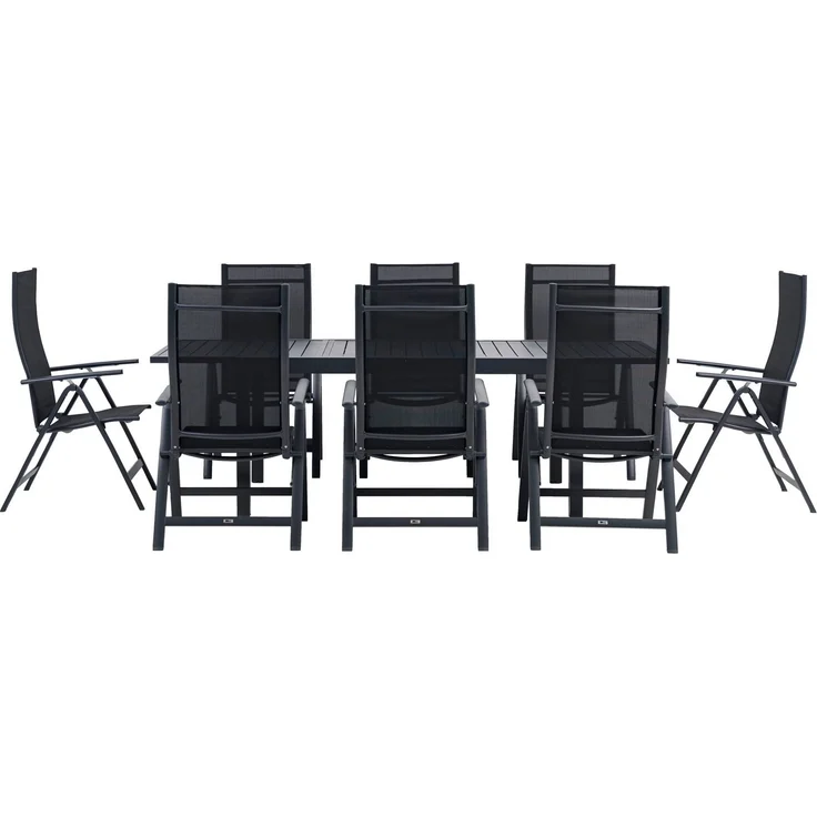 KONIFERA Garten-Essgruppe Palermo, (Set, 9-tlg, 8x Sessel, 1x AZ-Tisch 160-240x100 cm, Aluminium, Textilgewebe), klappbar, 7-fach verstellbare Rückenlehne, Tischplatte aus Alulatten – Bild 2