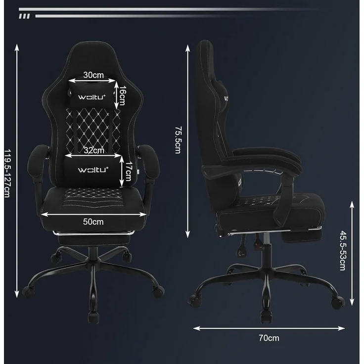 Woltu Gaming-Stuhl (1 St), mit Massagefunktion, ergonomisch, 150 kg, Netzstoff – Bild 2