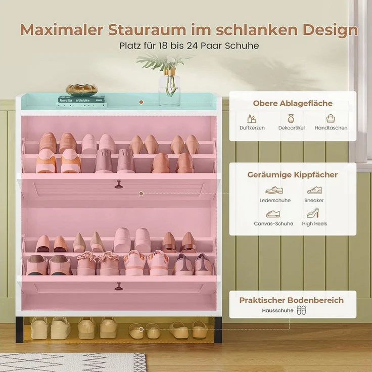 MSMASK Schuhschrank mit 2 Klappen, Verstellbare Böden für Flur, Eingangsbereich, Weiß (1-St) 30T x 80B x 90H cm, Weiß, Verstellbare Trennwände – Bild 3