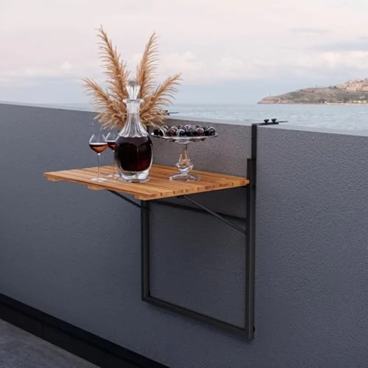 QLS Balkonhängetisch (1-St, 1 Tisch), Klapptisch Hängetisch Beistelltisch Verstellbar Klappbar Akazien Holz – Bild 4