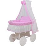 WALDIN Stubenwagen-Set mit Ausstattung Gestell/Räder weiß lackiert, Ausstattung rosa/weiß