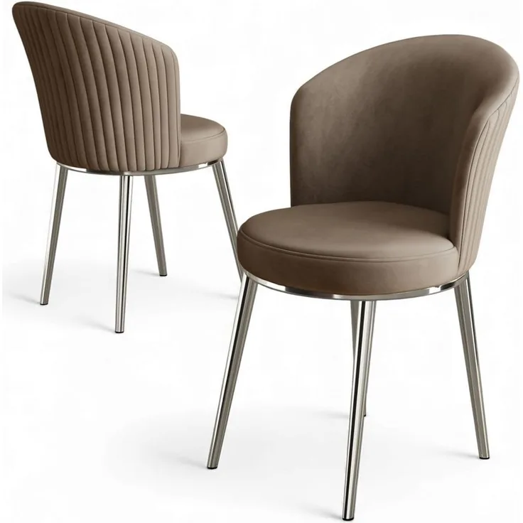 Modernes Stuhlset (4-teilig), Cappuccino & Chrom, 45 x 87 x 41 cm | 100% Metallgestell, Rückenlehne aus Sperrholz, stilvoll und langlebig