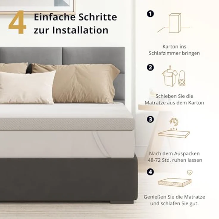 EGO Home Matratzen Topper Memory Foam 140x200 cm mit 5 cm Höhe, atmungsaktiver Matratzentopper, Matratzenauflage, Mattress Topper für Bett und Boxspringbett, Bezug Waschba – Bild 8