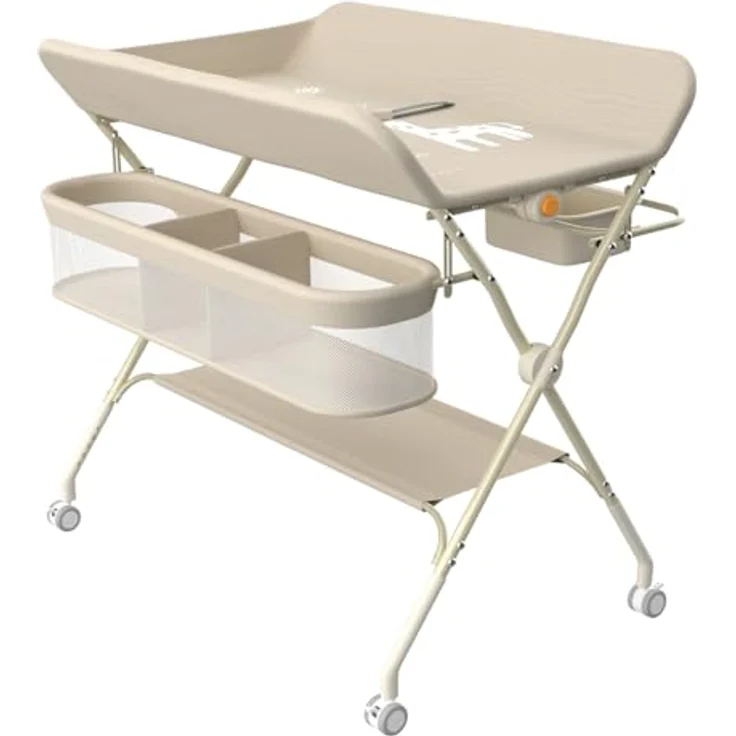 Wickeltisch, zusammenklappbar, mit Aufbewahrungskorb, Struktur aus Eisen, max. Belastung 25 kg, für Neugeborene, ergonomisches Design, Wickeltisch, 75 x 68 x 83–91 cm (A) Cremeweiß – Bild 10