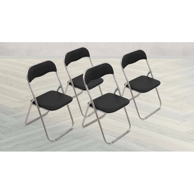Dmora Set mit 4 Antenore-Klappstühlen, platzsparender Sessel, Gästestuhl, Besprechungssitz aus Kunstleder, 43 x 47 x 80 cm, Schwarz – Bild 2