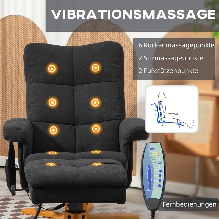 MELAYR, Massagesessel mit Liegefunktion und Fußhocker, 145°-Neigung, Polyester, 80 x 86 x 99 cm, Schwarz – Bild 6