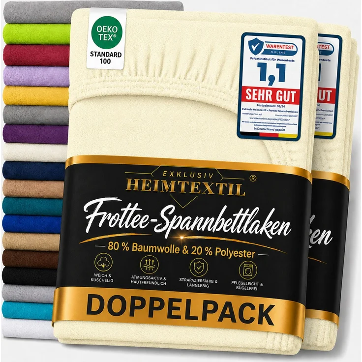 Frottee Spannbettlaken Doppelpack 120 x 200 cm Naturweiss – Bild 1