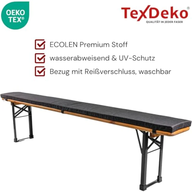 TexDeko Bankauflage Ecolen Bierbankauflagen für Bierzeltgarnitur mit Anti-Rutsch Boden, wasserabweisend & UV-Schutz, Maße: 220x25x4cm oder 180x25x4cm – Bild 5