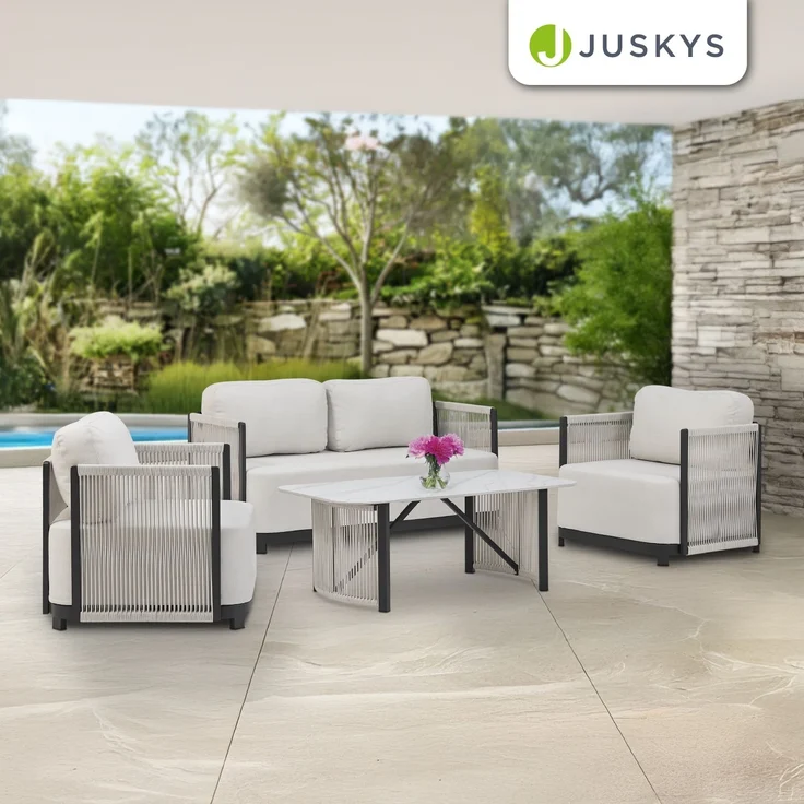 Juskys Premium Outdoor Lounge Curacao - Modernes Gartenmöbel Set, wasserabweisendes Olefin, wetterfest - Möbel für Garten & Terrasse, Gartenlounge – Bild 7