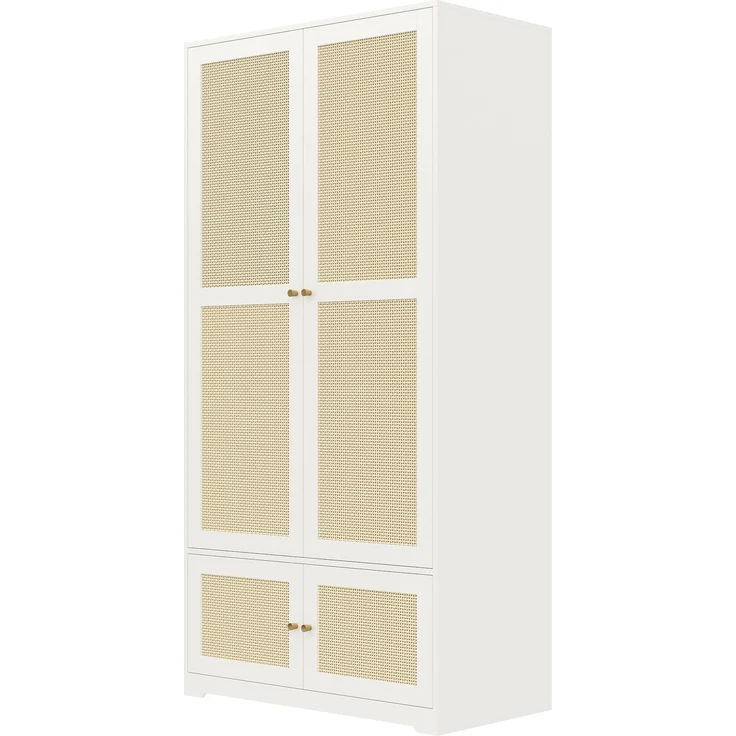 Kleiderschrank 90 x 48 x 180 cm mit Rattantüren, MDF und Kleiderstange, Weiß – Bild 6
