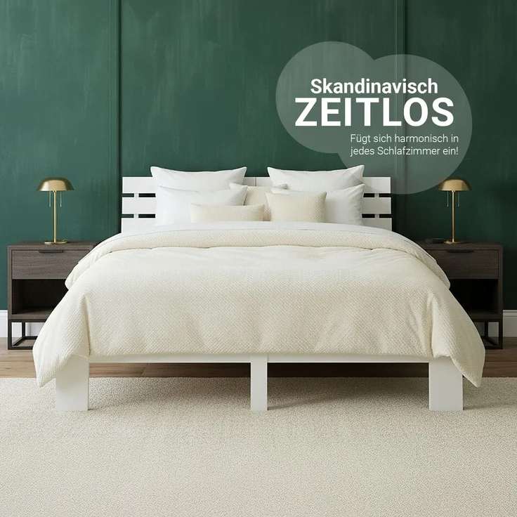 Holzbett mit Federkernmatratze 180x200 Bett Weiß Doppelbett Holzbettrahmen Massiv Holz Lattenrost – Bild 7