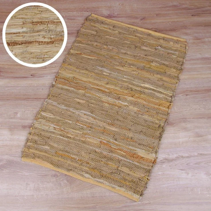 Flickenteppiche Leder 70x180cm beige – Bild 1