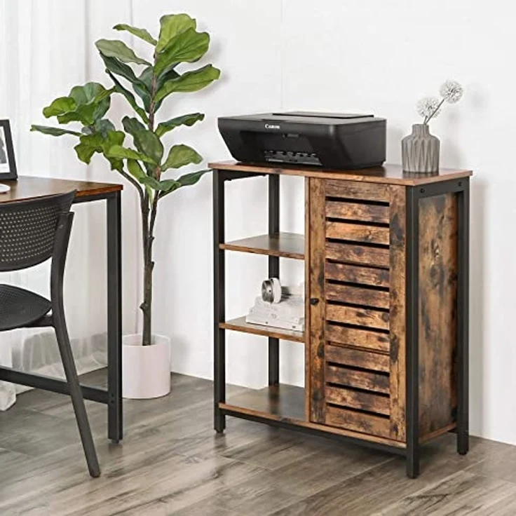 Vasagle Kommode Schrank, Küchenschrank, Sideboard mit 3 Ablagen und Schrank, Badezimmerschrank im Industrie-Design, Flurregal, Wohnzimmer, Schlafzimmer, Flur, Küche, 70 x 30 x 81 cm, Vintage von Songmics LSC74BX – Bild 2