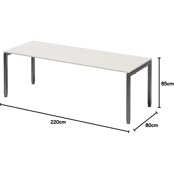 BISLEY Cito Schreibtisch, 650-850 mm höheneinstellbares U-Gestell, Metall, Gw334 Dekor Grauweiß, Gestell Anthrazitgrau, 80 x 220 x 85 cm – Bild 2