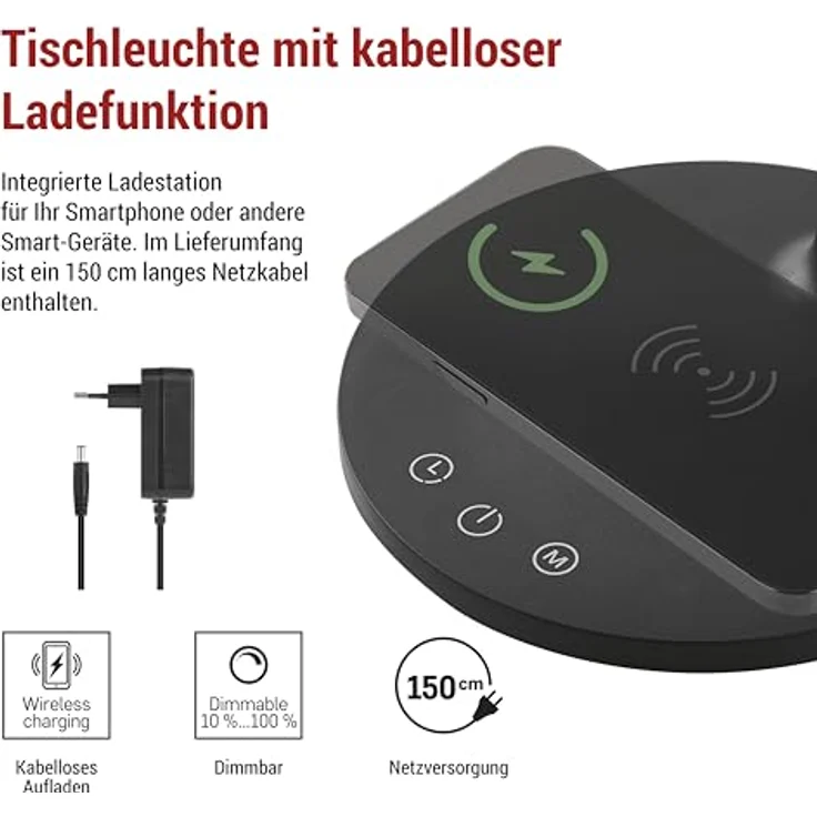 EMOS LED Tischlampe OSCAR, dimmbar, 360lm, einstellbare Lichtfarbe, hohe CRI >90, schwarz, mit Ladestation und Timer, 5,5W, Z7637B – Bild 3