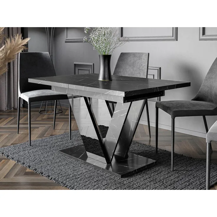 Mirjan24 'Ditenti' ausziehbarer Esstisch, Holz, 76x80 x (120 - 160) cm, Schwarz hochglanz / Marmor-Optik