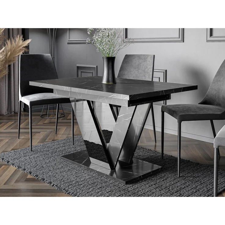 Mirjan24 'Ditenti' ausziehbarer Esstisch, Holz, 76x80 x (120 - 160) cm, Schwarz hochglanz / Marmor-Optik – Bild 1