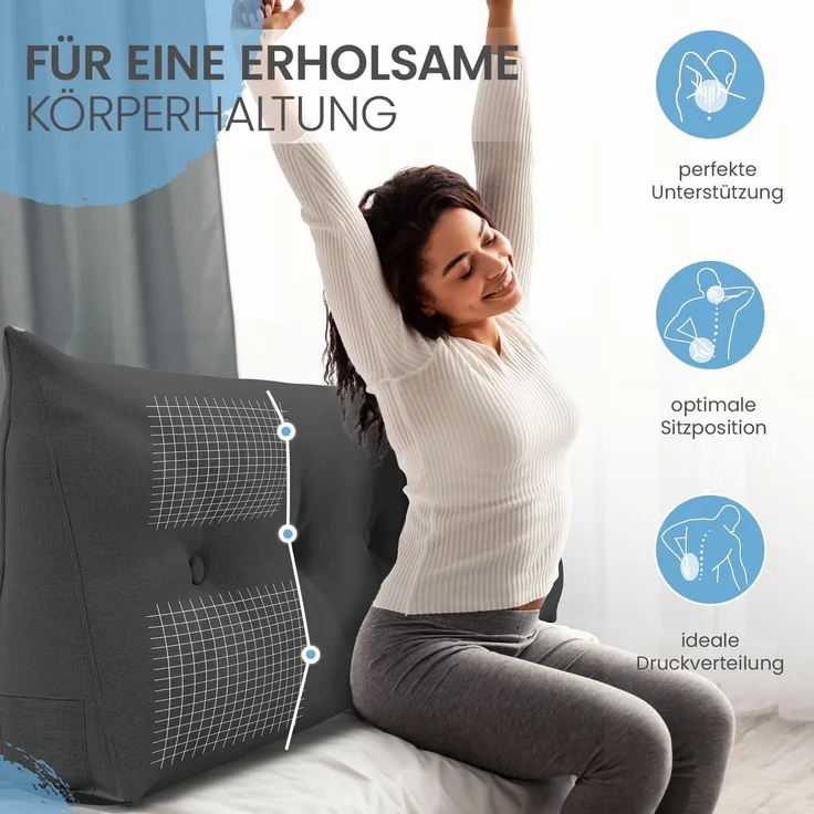 ELONEO Rückenkissen Bett- und Rückenstützkissen >Anthrazit< 160cm – Bild 3