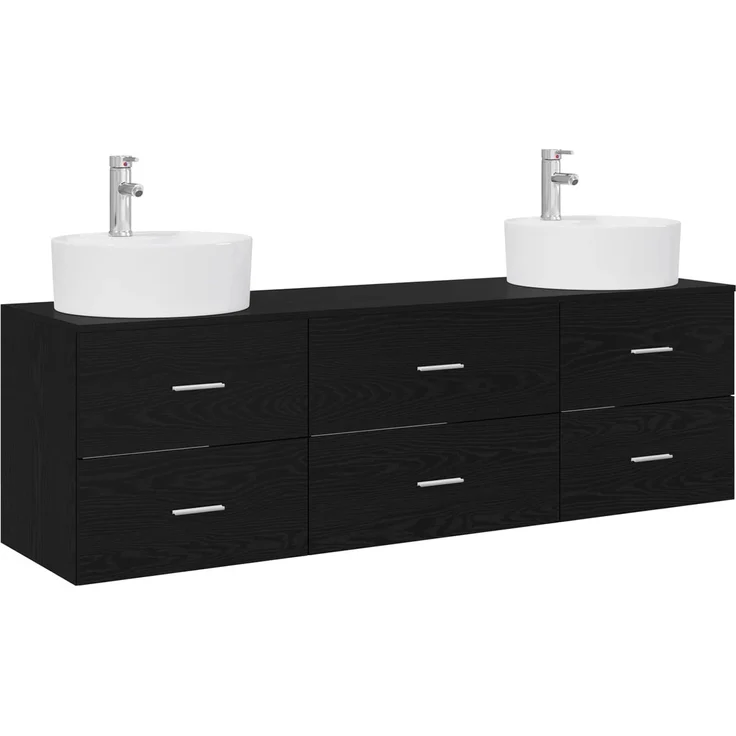 vidaXL Wandmontiertes Badezimmerschrank-Set 3 stk. Schwarz 3405868 – Bild 2